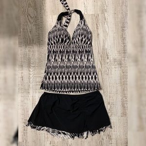 Profile by Gottex, Shibori Print Macramé-Straps Tankini and Matching Swim Skirt